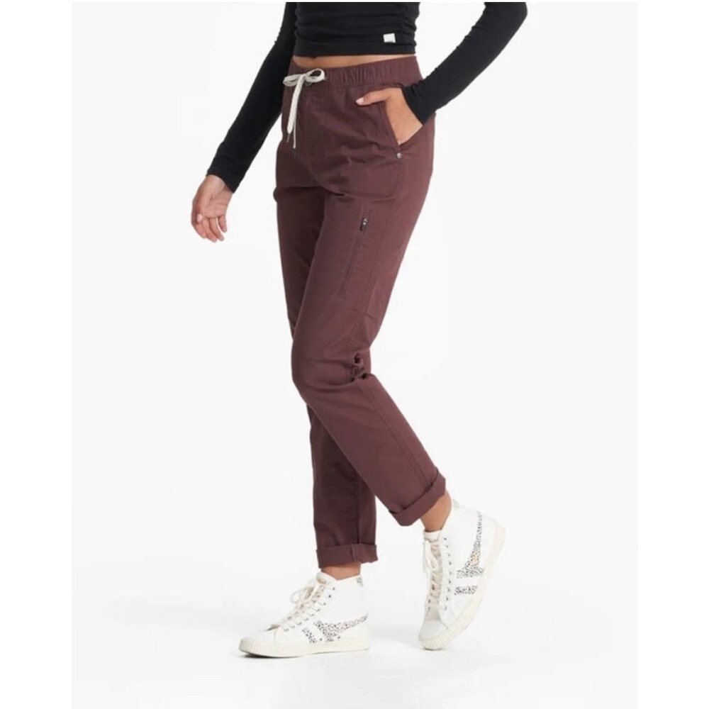 Vuori Women's Straight Leg Pants in Deep Burgundy with Drawstring
